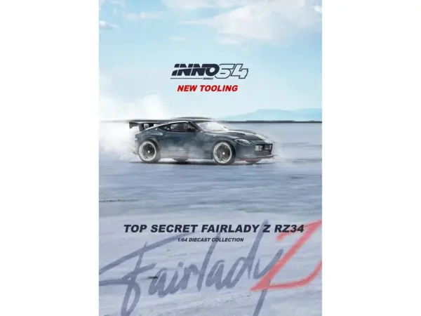 Nissan Fairlady Z "Top Secret" (RZ34) RHD (Right Hand Drive) Stealth Gray with Carbon Hood and Black Top 1/64 Diecast Model Car by Inno Models #3