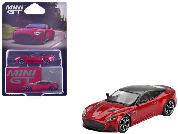 Aston Martin DBS RHD (Right Hand Drive) Hyper Red Metallic with Carbon Top Limited Edition 1/64 Diecast Model Car by Mini GT #1