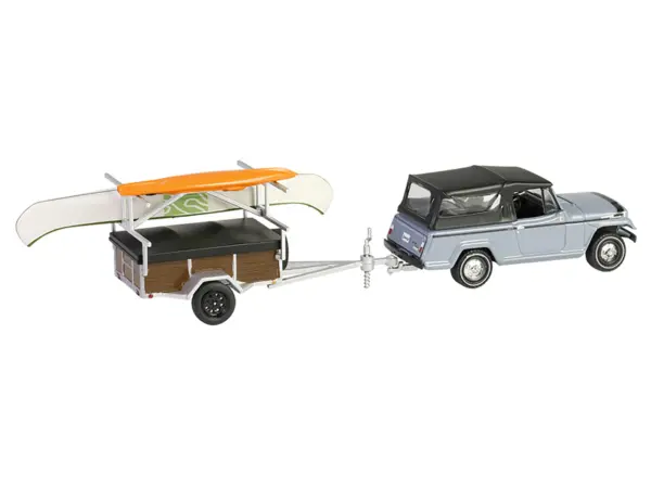 1968 Jeep Jeepster Commando SC-1 Gray with Black Stripes and Top with Canoe Trailer Canoe Rack Canoe and Kayak "Hitch & Tow" Series 32 1/64 Diecast Model Cars by Greenlight #2