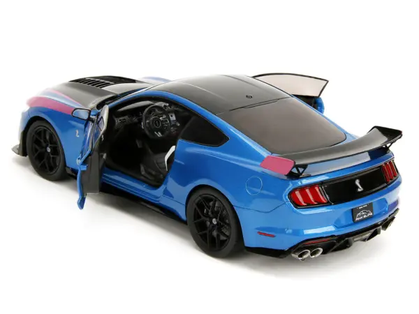 Ford Mustang Shelby GT500 Blue Metallic with Pink Stripes and Black Hood and Top "Pink Slips" Series 1/18 Diecast Model Car by Jada #3