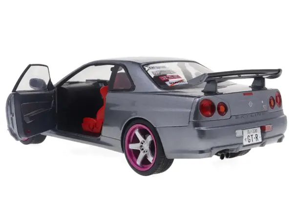 1999 Nissan Skyline GT-R (R34) RHD (Right Hand Drive) Silver Metallic with Purple Wheels 1/18 Diecast Model Car by Solido #2