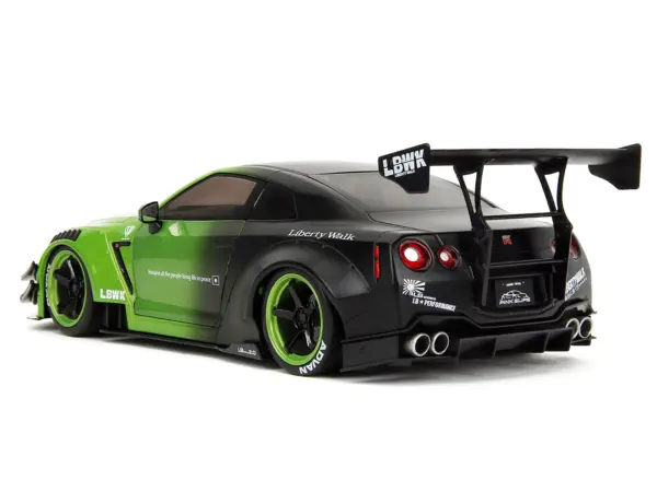 Nissan GT-R (R35) Liberty Walk Body Kit 2.0 RHD (Right Hand Drive) Green and Matt Black "Pink Slips" Series 1/18 Diecast Model Car by Jada #4