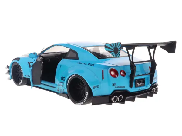 2023 Nissan GT-R (R35) Liberty Walk Body Kit 2.0 RHD (Right Hand Drive) Baby Blue with Carbon Hood 1/18 Diecast Model Car by Solido #3