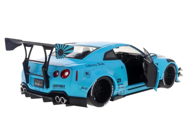 2023 Nissan GT-R (R35) Liberty Walk Body Kit 2.0 RHD (Right Hand Drive) Baby Blue with Carbon Hood 1/18 Diecast Model Car by Solido #4