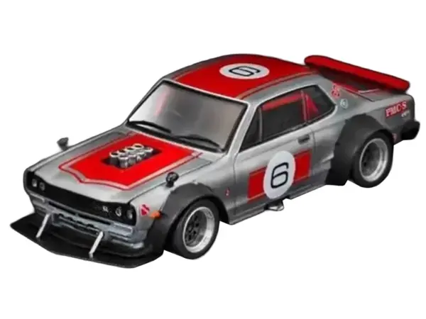 Skyline GT-R V8 Drift "Hakosuka" RHD (Right Hand Drive) #6 Silver Metallic with Red Stripes "APA XPO 2025 Exclusive" 1/64 Diecast Model Car by Pop Race #2