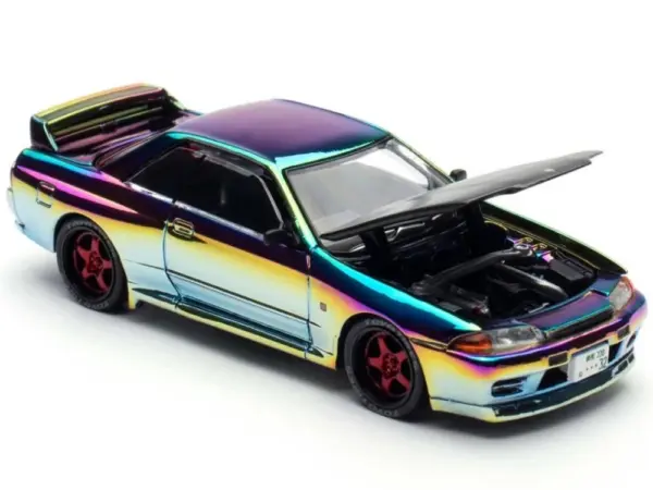 Skyline GT-R (BNR32) RHD (Right Hand Drive) Chameleon Chrome with Carbon Hood "APA XPO 2025 Exclusive 1/64 Diecast Model Car by Pop Race #2
