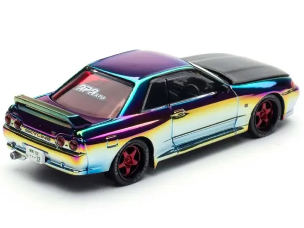 Skyline GT-R (BNR32) RHD (Right Hand Drive) Chameleon Chrome with Carbon Hood "APA XPO 2025 Exclusive 1/64 Diecast Model Car by Pop Race #5