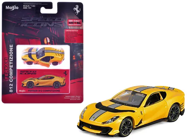 Ferrari 812 Competizione Yellow Metallic with Silver Stripe "Speed Icons" Series 1/64 Diecast Model Car by Maisto #1