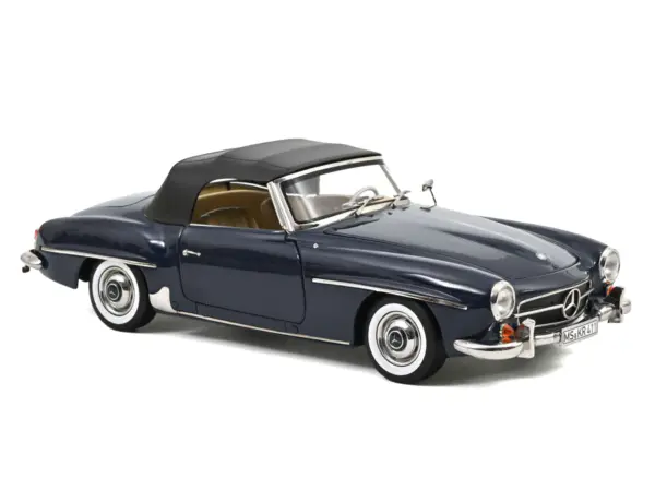 1957 Mercedes-Benz 190 SL Convertible Middle Blue with Black Top 1/18 Diecast Model Car by Norev #2