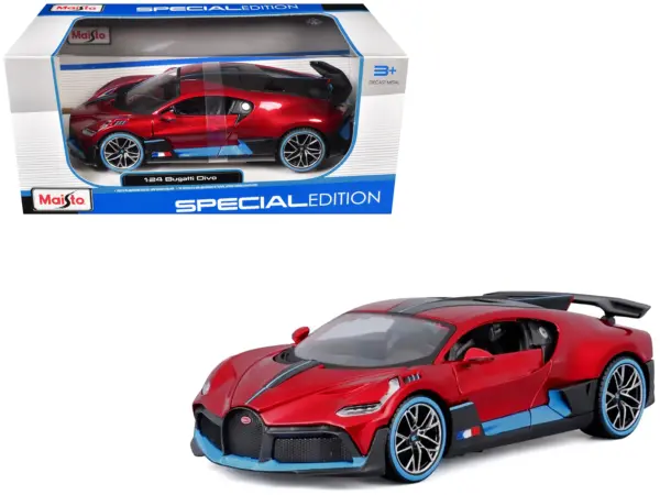 Bugatti Divo Red Metallic with Carbon and Blue Accents "Special Edition" 1/24 Diecast Model Car by Maisto #1