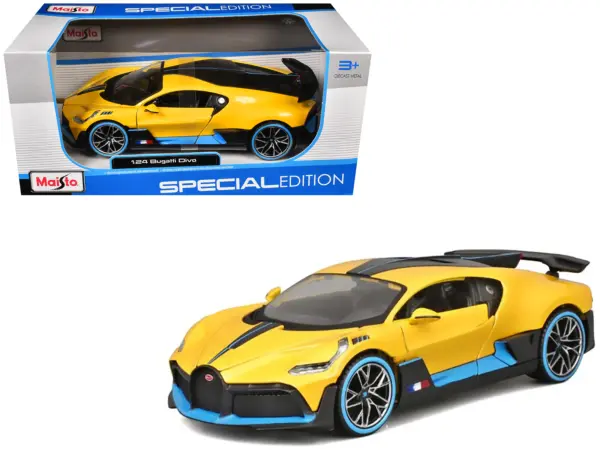 Bugatti Divo Yellow Metallic with Carbon and Blue Accents "Special Edition" 1/24 Diecast Model Car by Maisto #1