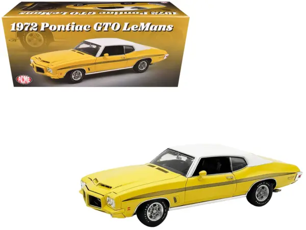1972 Pontiac GTO LeMans Monarch Yellow with GTO Stripes and White Vinyl Top Limited Edition to 264 pieces Worldwide 1/18 Diecast Model Car by ACME #1