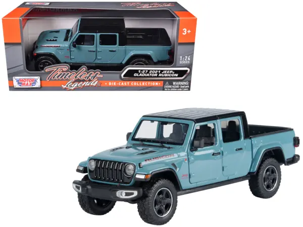 2021 Jeep Gladiator Rubicon (Closed Top) Pickup Truck Blue with Black Top 1/27 Diecast Model Car by Motormax #1
