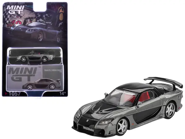 Mazda RX-7 "VeilSide Fortune7" Gray Metallic and Black with Red Interior Limited Edition 1/64 Diecast Model Car by Mini GT #1