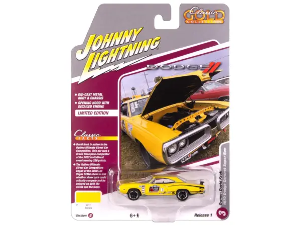 1970 Dodge Coronet Super Bee #1 "David Kruk" Banana Yellow with Black Stripes and Top "Classic Gold Collection" 1/64 Diecast Model Car by Johnny Lightning #1