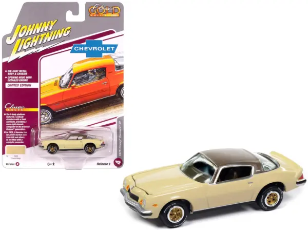 1975 Chevrolet Camaro LT Cream Beige with Brown Top "Classic Gold Collection" 1/64 Diecast Model Car by Johnny Lightning #1