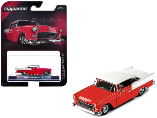 1955 Chevrolet Bel Air Red and White "Collection" Series 1/64 Diecast Model Car by Majorette #1