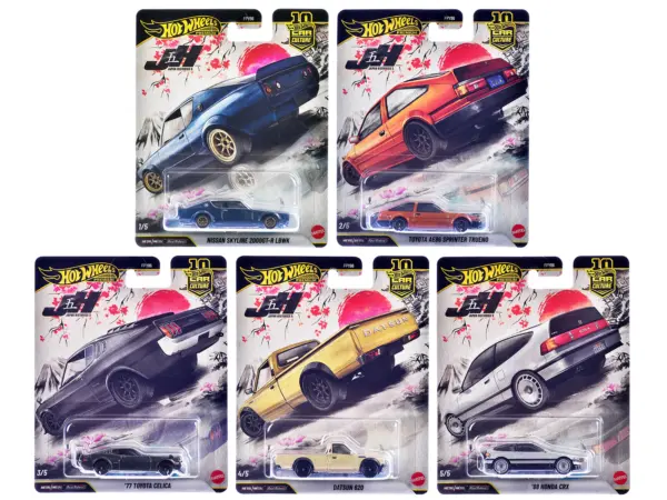 "Japan Historics 5" 5 piece Set "Car Culture 10th Anniversary" 2025 Series P Diecast Model Cars by Hot Wheels #1