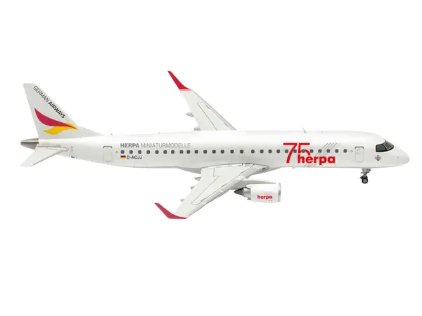 Embraer E190 Commercial Aircraft "German Airways - Herpa 75 Years" (D-ACJJ) White with Graphics 1/200 Diecast Model by Herpa #2