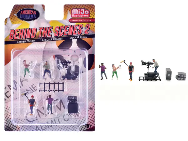 "Behind The Scenes #2" 7 piece (4 People 3 Accessories) Diecast Figures Set 1/64 Scale Models by American Diorama #1