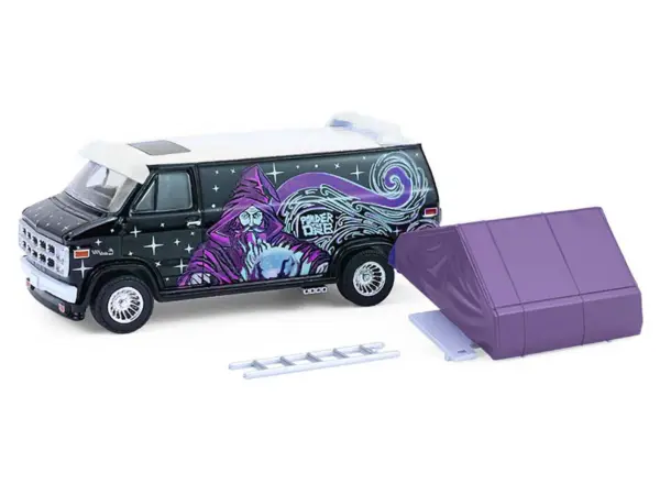 1978 GMC Vandura Custom Van Black with Wizard Graphics and White Top with Camp'otel Cartop Sleeper Tent "The Great Outdoors" Series 4 1/64 Diecast Model Car by Greenlight #2