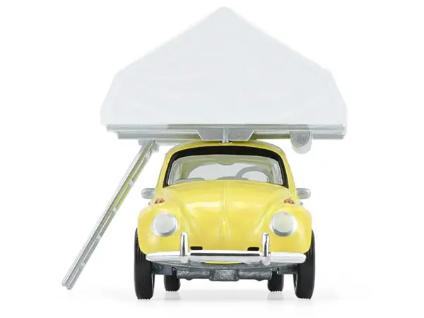 Volkswagen Classic Beetle Yellow with White Flower Graphics and Interior with Camp'otel Cartop Sleeper Tent "The Great Outdoors" Series 4 1/64 Diecast Model Car by Greenlight #5