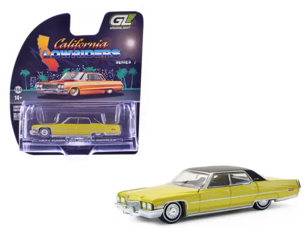 1971 Cadillac Sedan Deville Lowrider Gold Metallic with Black Top "California Lowriders" Series 7 1/64 Diecast Model Car by Greenlight #1