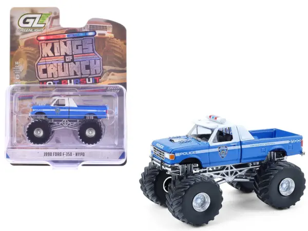 1990 Ford F-350 Monster Truck "NYPD (New York Police Department)" Blue with White Top "Kings of Crunch - Hot Pursuit" Special Edition 1/64 Diecast Model Car by Greenlight #1