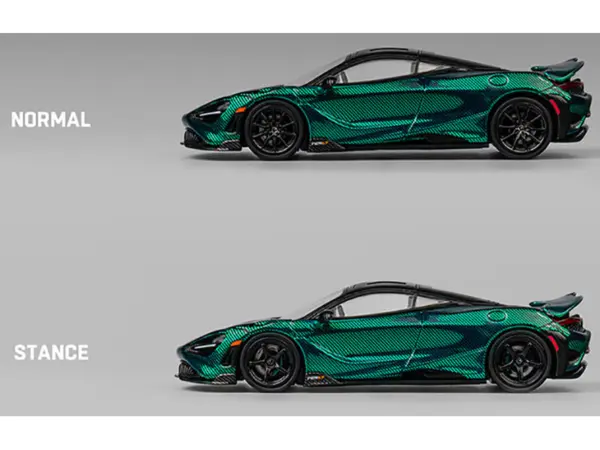 McLaren 765LT Green Carbon Metallic with Black Top and Extra Wheels 1/64 Diecast Model Car by CM Model #3