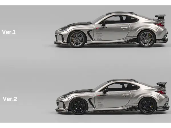 Subaru BRZ Varis Arising-1 RHD (Right Hand Drive) Gray Metallic with Carbon Hood and Top and Extra Wheels 1/64 Diecast Model Car by CM Model #5