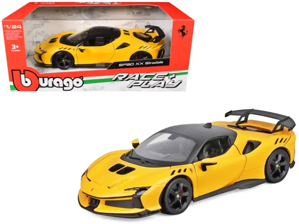 Ferrari SF90 XX Stradale Yellow with Black Top "Race and Play" Series 1/24 Diecast Model Car by Bburago #1