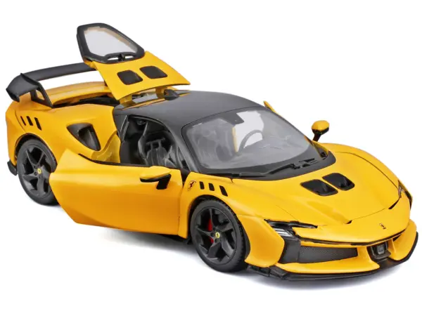 Ferrari SF90 XX Stradale Yellow with Black Top "Race and Play" Series 1/24 Diecast Model Car by Bburago #2