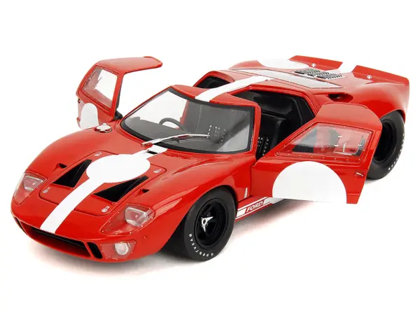 Ford GT40 MK1 Red with White Stripes and Graphics "Pink Slips" Series 1/18 Diecast Model Car by Jada #2