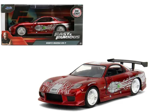 Dom's Mazda RX-7 Candy Red with Graphics "The Fast and the Furious" (2001) Movie "Fast & Furious" Series 1/32 Diecast Model Car by Jada #1