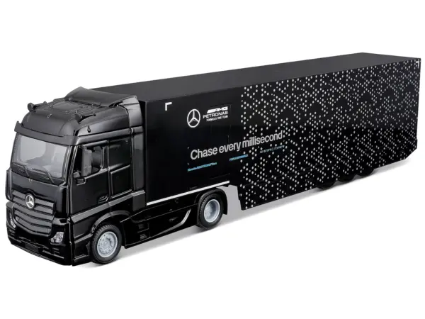 Mercedes-Benz Actros Gigaspace Car Transporter Black and Mercedes-AMG F1 W15 E Performance #63 George Russell "Petronas" Formula One F1 World Championship (2024) "Racing Hauler" Series 1/43 Diecast Model Car by Bburago #2