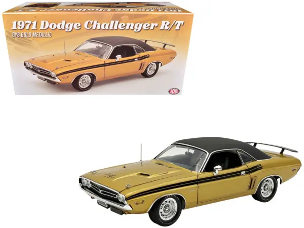 1971 Dodge Challenger R/T GY8 Gold Metallic with Black Stripes and Black Vinyl Top Limited Edition to 360 pieces Worldwide 1/18 Diecast Model Car by ACME #1