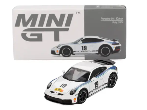 Porsche 911 Dakar #19 "Rally 1974" Tribute Livery White with Blue Stripes Limited Edition 1/64 Diecast Model Car by Mini GT #4
