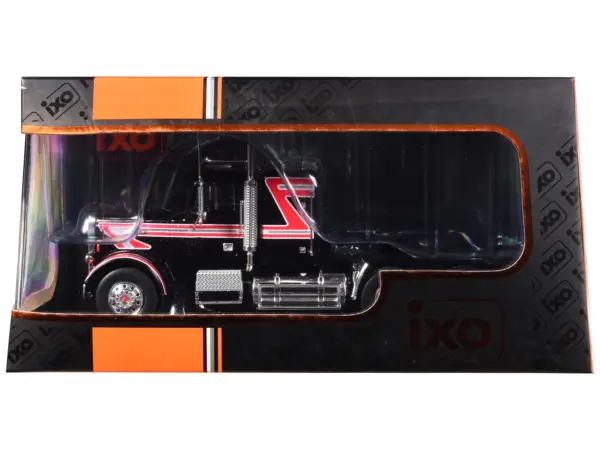 1977 Freightliner FLC 120 64 T Truck Tractor Black with Red and White Stripes 1/43 Diecast Model by IXO Models #3