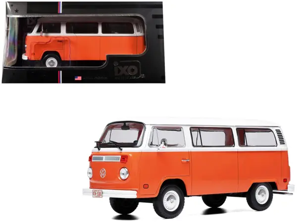 1974 Volkswagen T2 Bus Orange and White 1/24 Diecast Model by IXO Models #1