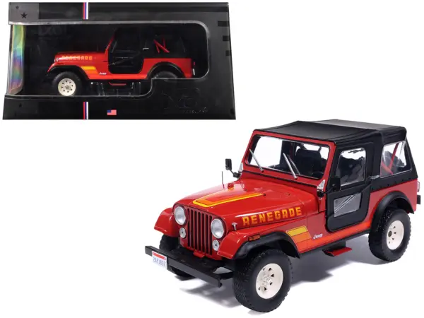 1983 Jeep Renegade Red with Stripes and Black Top 1/24 Diecast Model by IXO Models #1