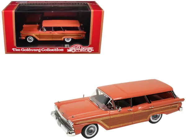 1959 Ford Country Squire Rose with Woodgrain Sides and Green Interior Limited Edition to 200 pieces Worldwide 1/43 Model Car by Goldvarg Collection #1