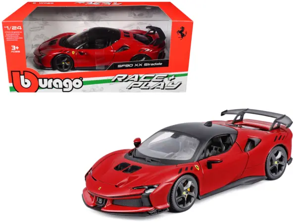 Ferrari SF90 XX Stradale Red with Black Top "Race and Play" Series 1/24 Diecast Model Car by Bburago #1