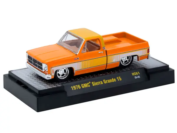 1976 GMC Sierra Grande 15 Pickup Truck Orange and white with Orange Interior Limited Edition to 15994 pieces Worldwide 1/64 Diecast Model Car by M2 Machines #2