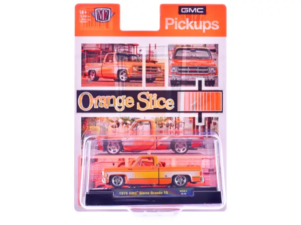 1976 GMC Sierra Grande 15 Pickup Truck Orange and white with Orange Interior Limited Edition to 15994 pieces Worldwide 1/64 Diecast Model Car by M2 Machines #3
