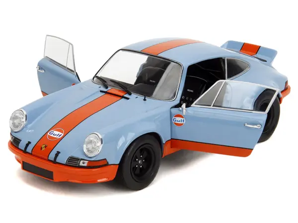 Porsche 911 RSR "Gulf Oil" Light Blue with Orange Stripes "Pink Slips" Series 1/18 Diecast Model Car by Jada #2