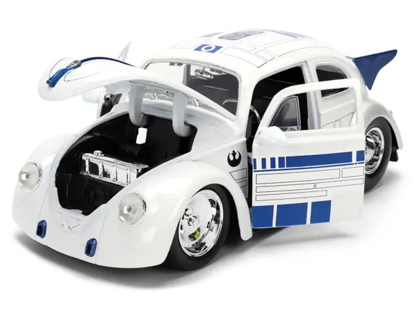 1959 Volkswagen Drag Beetle White with Graphics and R2-D2 Figure "Star Wars" Franchise "Hollywood Rides" Series 1/24 Diecast Model Car by Jada #2