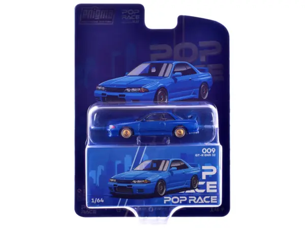 Skyline GT-R BNR32 RHD (Right Hand Drive) Blue Metallic "Enigma Exclusive Edition" 1/64 Diecast Model Car by Pop Race #1