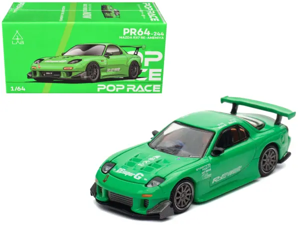 Mazda RX7 "RE Amemiya" Widebody RHD (Right Hand Drive) Green 1/64 Diecast Model Car by Pop Race #1