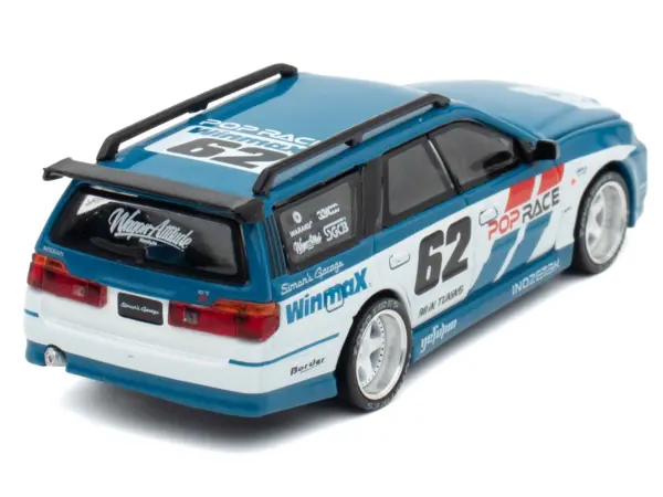 Nissan Stagea RHD (Right Hand Drive) #62 "Simon's Garage" Blue with White Sides 1/64 Diecast Model Car by Pop Race #5