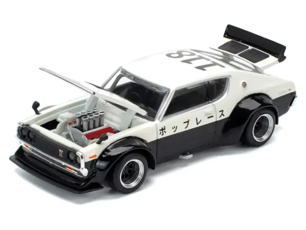 Skyline KPGC110 "Kenmeri" RHD (Right Hand Drive) "Japan National Police Agency Livery" Black and White 1/64 Diecast Model Car by Pop Race #2